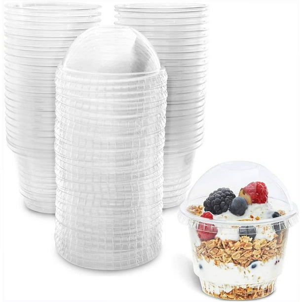 50 Pack 8 oz Disposable Plastic Dessert Cups with Dome Lids for Parfait ...
