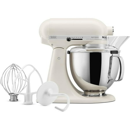KitchenAid Artisan Series 5 qt Stand Mixer, Porcelain White with Flat Beater, Dough Hook, Whip