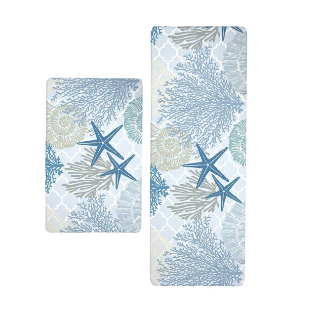 Cartoon Print Kitchen Carpet Set for Living Room and Entryway with - Polyester Non- Mat for Decorative and Absorbent Use 2PCS