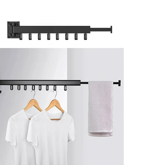 HYGRAD BUILT TO SURVIVE Space Saving Wall Mounted Clothes Drying Rack, Foldable Laundry Drying Organizer Rack Collapsible, Retractable Outdoor Indoor Hanging Clothes with 18 Hooks - Metal