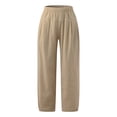 thumbnail image 4 of QLEICOM Womens Slacks Women's Wrinkle Free Relaxed Fit Straight Leg Pants Loose Solid Pockets Elastic Waist Comfortable Harem Ankle-Length Pants Wide Leg Pants Relaxed Fit Trousers Khaki L, 4 of 6