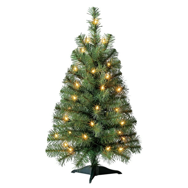 Holiday Time PreLit Green Artificial Christmas Tree, 24", Clear Lights