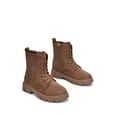 thumbnail image 3 of Cape Robbin Women Ankle Combat Boots Lug Platform Sole Booties Lace Up Round Toe Side Zipper Suede SHANDA Tan Brown 5, 3 of 4