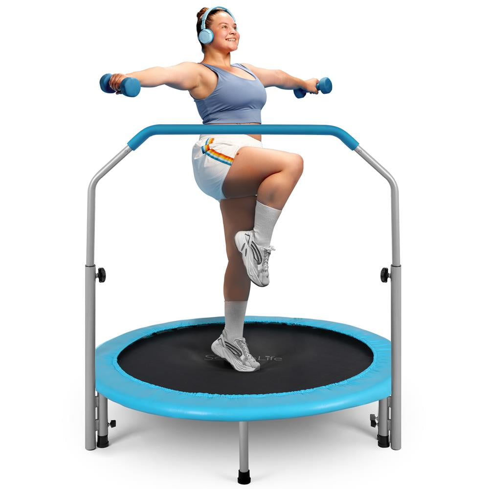 SereneLife Mini Trampolín Plegable Para Adultos – Rebounder De 40" Con Barra Ajustable, Ejercicio Cardiovascular En Casa