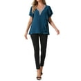 thumbnail image 2 of INSPIRE CHIC Women's Summer Ruffle Short Sleeve V Neck Loose Casual Blouse L Dark Blue, 2 of 6