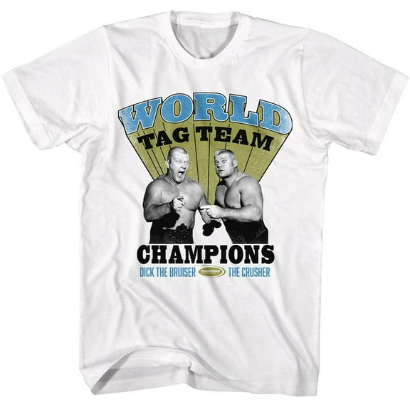 Powertown Bruiser & Crusher Tag Team Champs Men's T Shirt (White, Adult5XL)