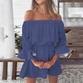thumbnail image 2 of Women's Vintage Print Off Shoulder Mini Dress - Polyester, Bell Sleeve, Casual Loose Fit, Ideal for Summer Occasions, 2 of 5