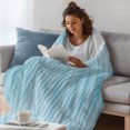 thumbnail image 4 of Teal Blue Fleece Throw Blanket for Couch, Modern Abstract Art Ombre Striped Microfiber Flannel Blanket for All Season, Lightweight Soft Throw Blankets for Gifts, Home Decor, 32"x47", 4 of 9