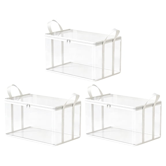 SakerPlus Large Clear Thick Plastic Storage Box with Hinged Lid, Foldable Heavy Duty Storage Bags with Reinforced Handles & Zippers for Clothes, Blankets, Books & Moving C11"L×10"W×0.25"H