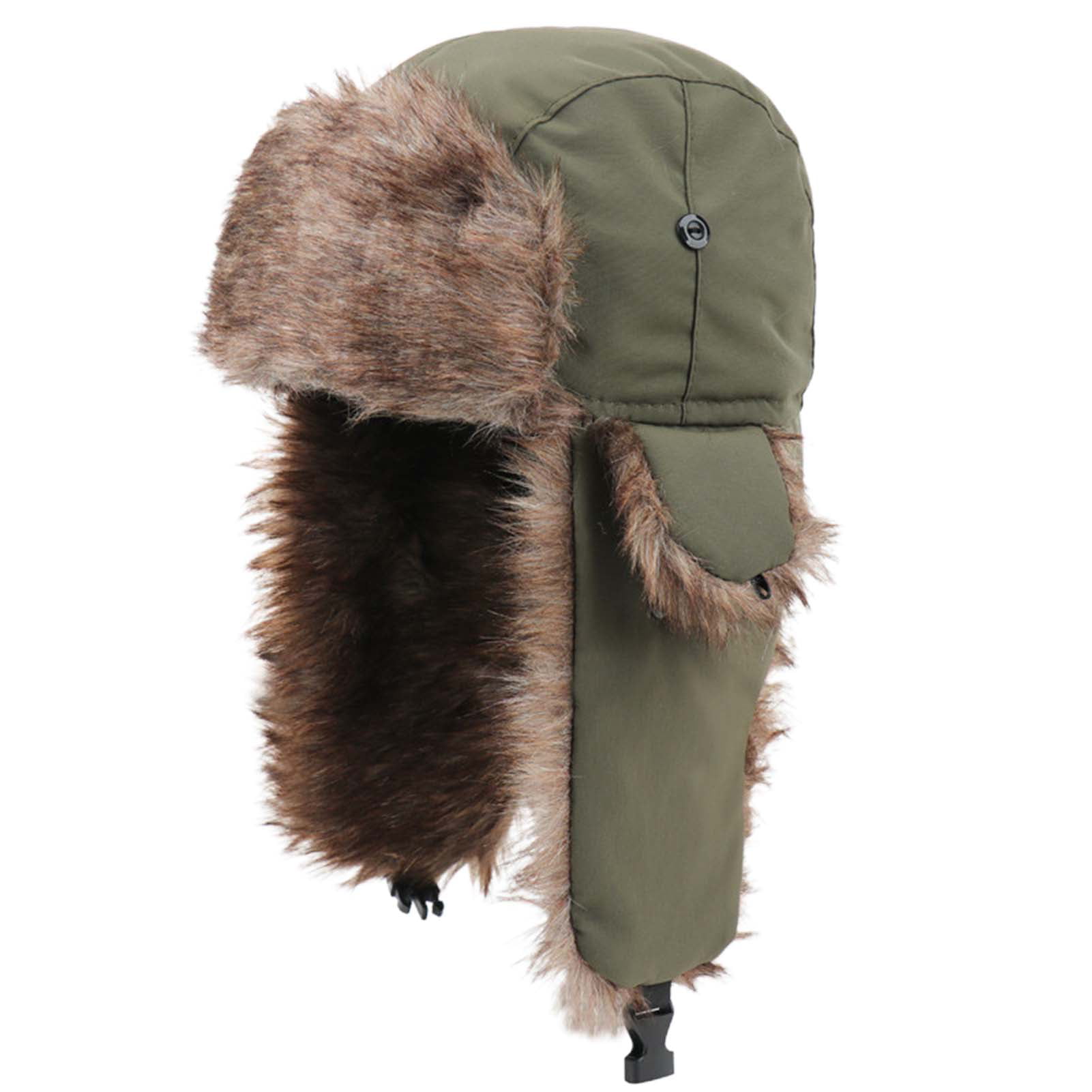 Russian Ushanka Cossack Trooper Trapper Aviator Bomber Hat Fur Lined Earflap  Winter Cap with Chin Strap 
