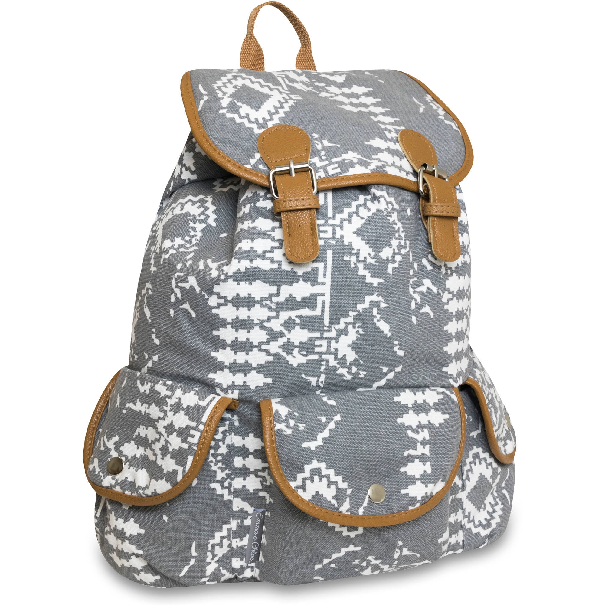 17 Inch Cotton Canvas Triple Pocket Double Buckle Flap Backpack by