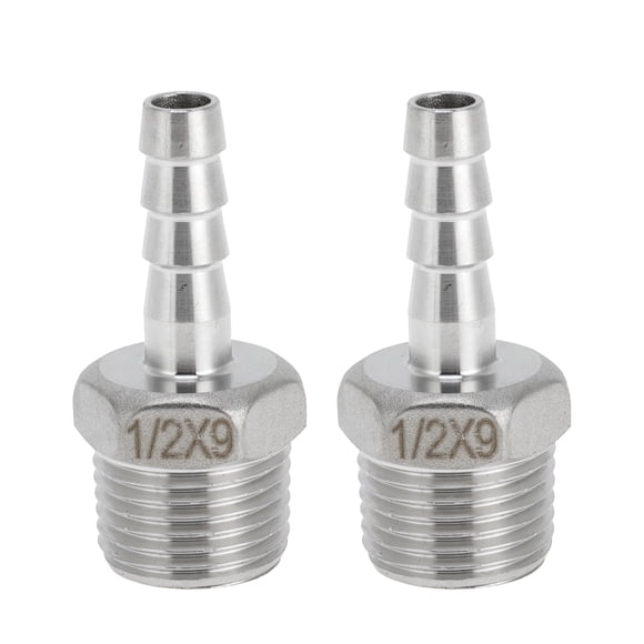Accesorios de barbado de acero inoxidable Unique Bargains, conector de manguera barbada macho de 23/64" 1/2 BSPT para aire, agua, aceite, gas, combustible, 2 Pcs