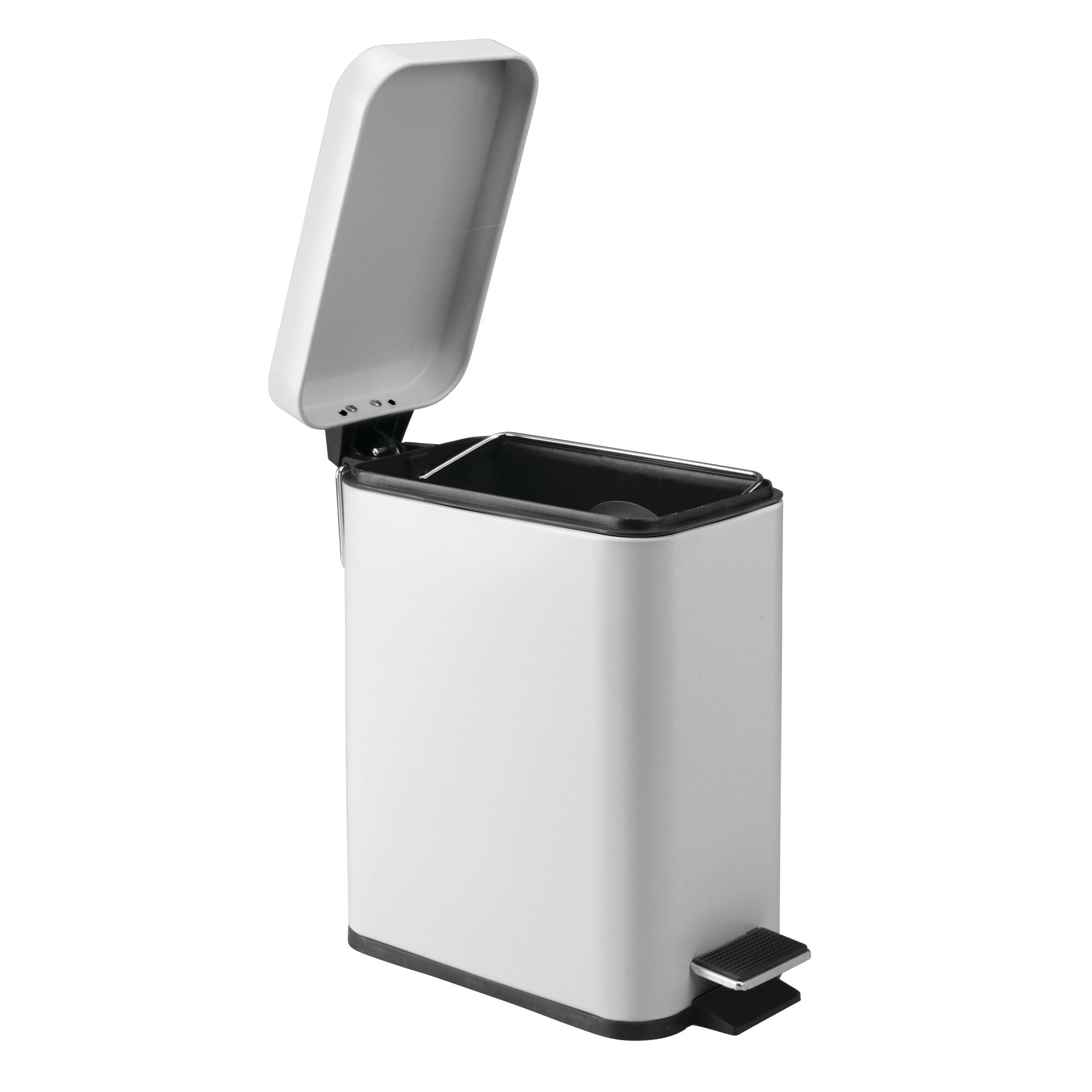 mDesign Small 1.3 Gallon Rectangle Metal Step Can with Liner/Handle, Light Gray