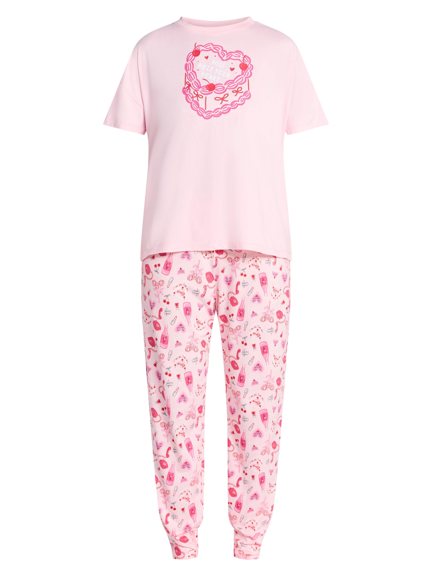 Jaclyn Women's Valentine's Day Sleep Tee and Jogger Pants Pajama Set, 2-Piece, Sizes S-XL