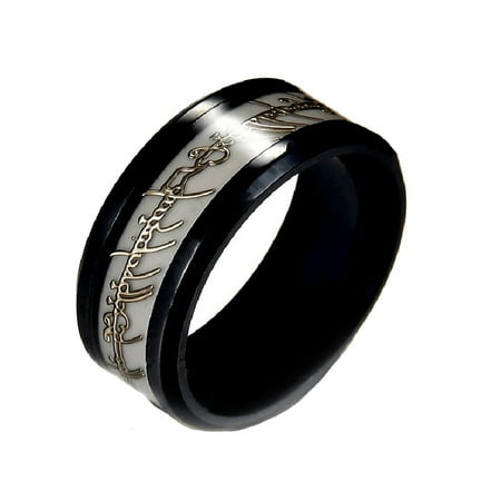 Glow in Dark Wedding Band Ring for Men or Women 8mm Stainless Steel or Black Ginger Lyne