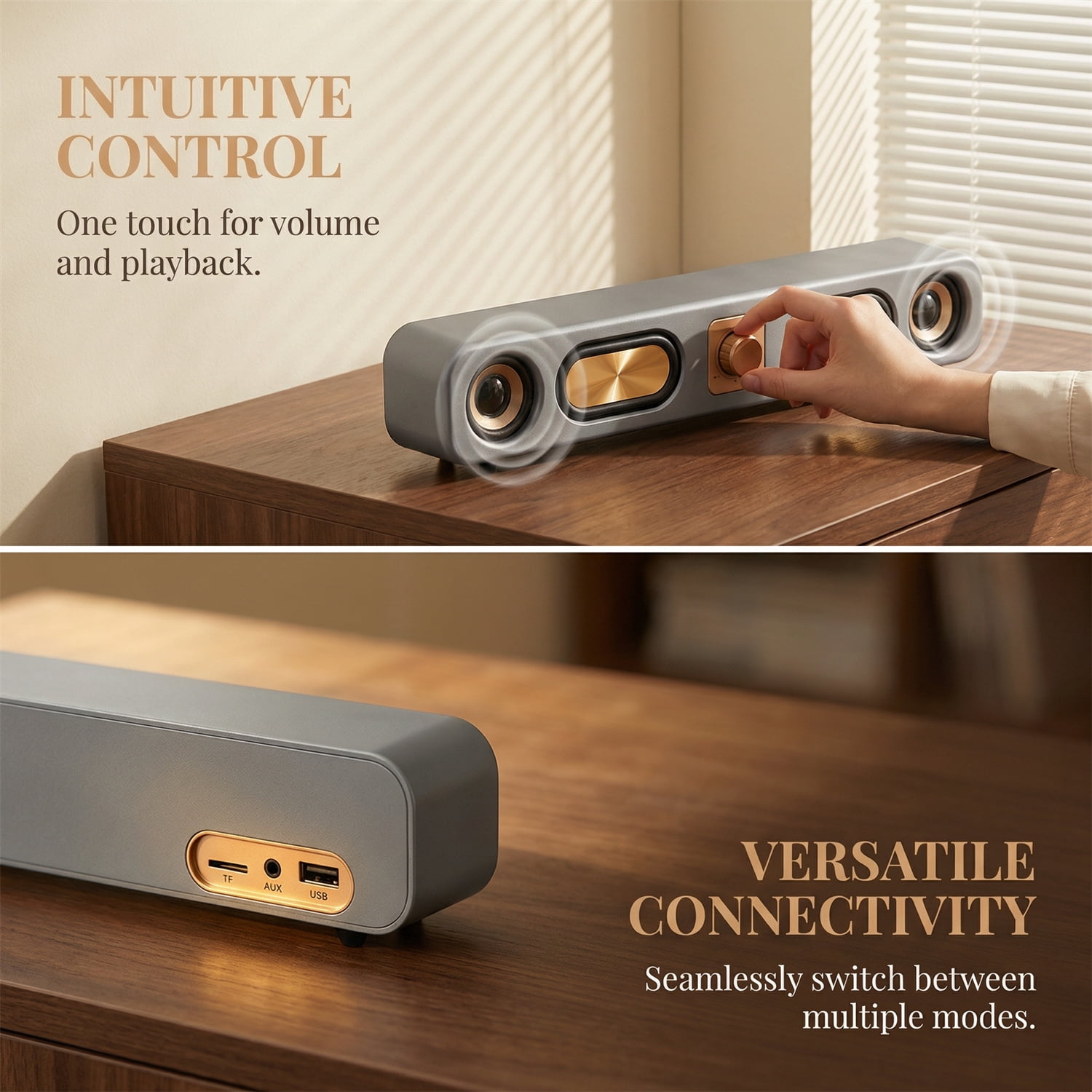 Dazone Retro Bluetooth Speaker, Vintage Wood Wireless Speaker with 10W Stereo Sound, Portable Mini Speaker for Office, Bedroom, Cafe, Gray