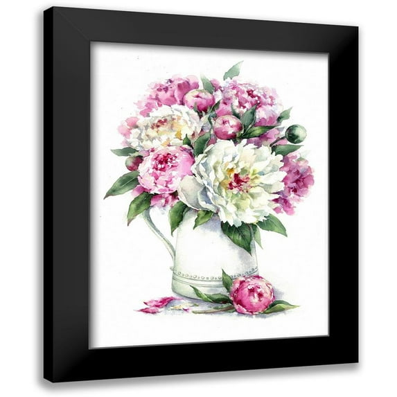 Vavilina, Elena 15x18 Black Modern Framed Museum Art Print Titled - Pitcher with White and Pink Peonies