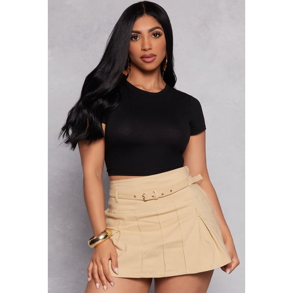 Rainbow Shops Female Adult Short Sleeve Crew Neck Crop Top Ambiance, Short Sleeves, Crew Neck, T-Shirt, Cropped Hem, Solid