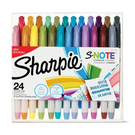 Sharpie S-Note Creative Markers, Assorted Colors, Chisel Tip, 24 Count