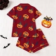 thumbnail image 3 of Elegyee Girl's Halloween Pajamas Pumpkin Short Sleeve Button Down Shirt Shorts Sleepwear, Red, Size 7-8, 3 of 8