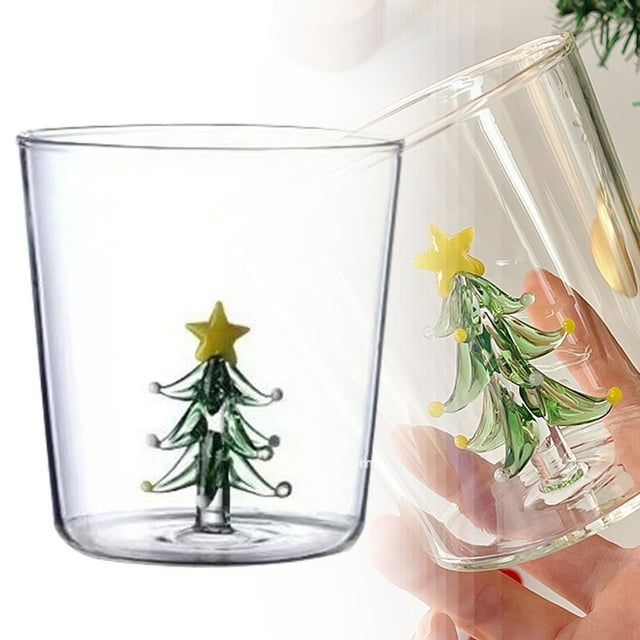 Christmas Decorations Glass&Bottle 3D Christmas Tree Glass Mug Transparent Borosilicate Glass Tumbler With Fixed Inner Tree Design For Holiday Drinks Coffee Hot And Christmas Decor Kitchen cups