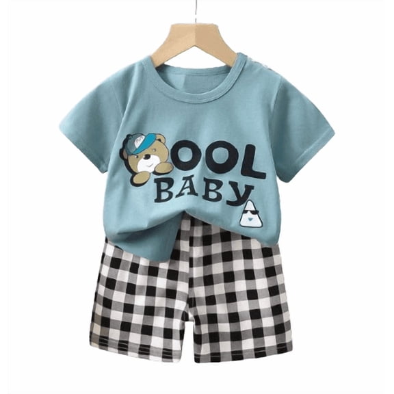 Boys' "Cool Baby" Cotton T-Shirt & Shorts Set - Teal / 9-18 Months