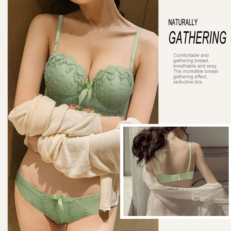 Lace Lingerie Set Bra Push Up Bra Underwear Bra and Panties for Women  Ladies (Green, 75B) 