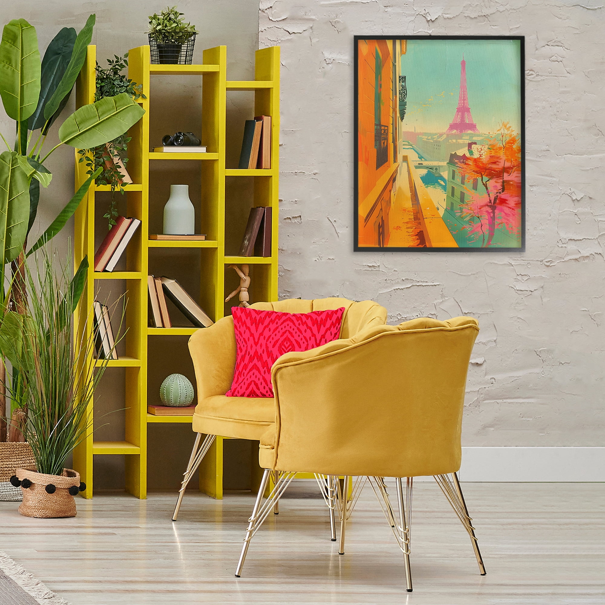 Stupell Industries Modern Eiffel Tower Town & City Painting Black Framed Art Print Wall Art, 24 x 30