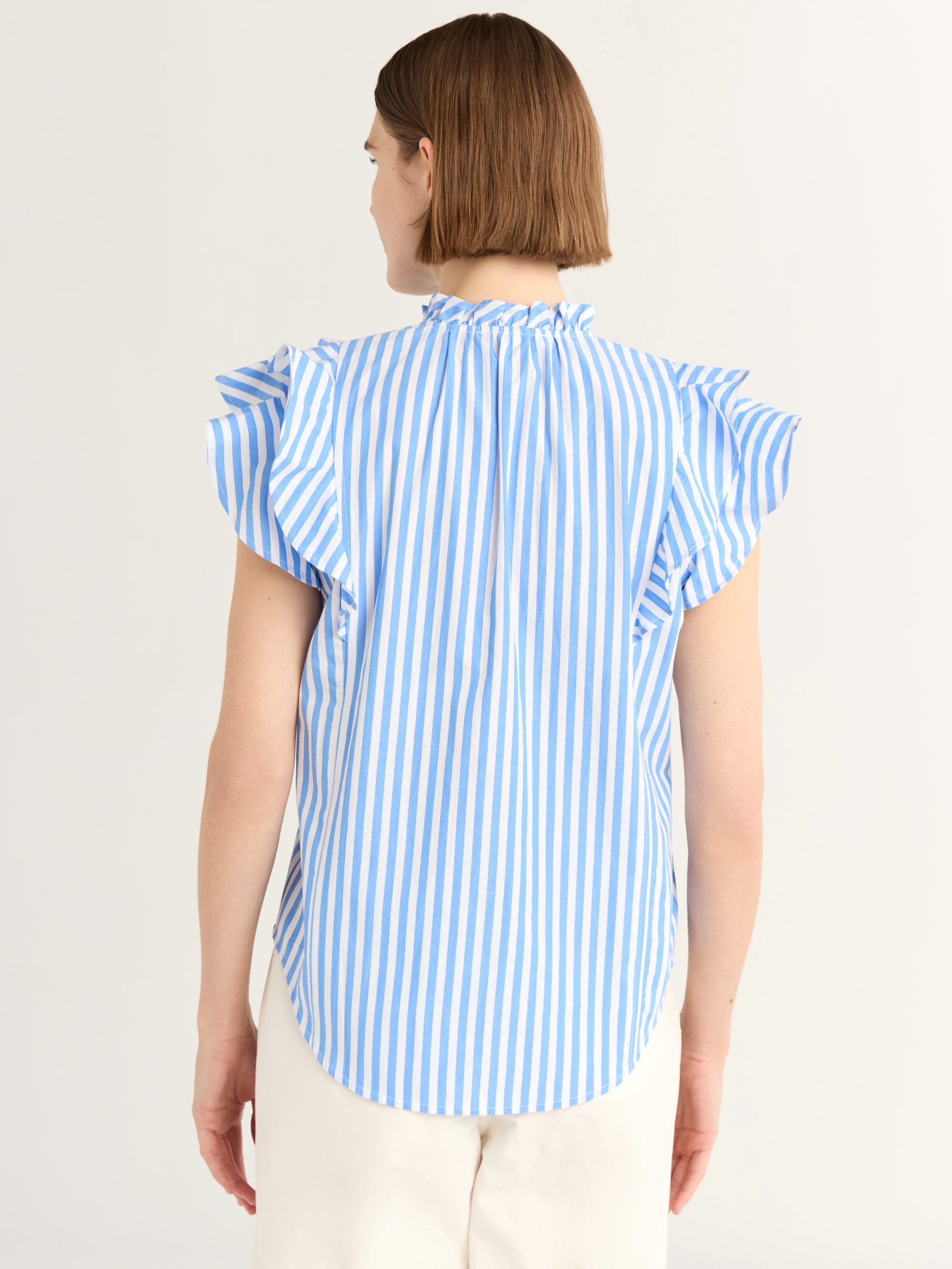 Free Assembly Women's Short Sleeve Button Ruffle Shirt
