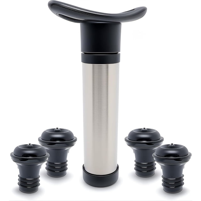 Bomba hermética para ahorrar vino con juego de 4 tapones de vacío. Conservador de vino y eliminador de aire con tapones selladores para esclusas de aire. Sistema de preservación
