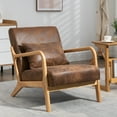 thumbnail image 5 of Aukfa Modern Accent Chair w/ Lumbar Pillow for Living Room, Mid Century, Wood Frame, Leather, Brown, 5 of 12