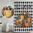 thumbnail image 5 of Leopard Print Pumpkin Shower Curtain, Waterproof Shower Curtains for Bathroom, Fall Thanksgiving Sunflower Black Plaid Washable Fabric Bathtub Curtain Set Bath Decor with 12 Hooks Stall 36"x72", 5 of 8