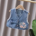 thumbnail image 2 of Edvintorg Toddler Clothes for Girls 18M-14Y Kawaii Embroidery Sleeveless Denim Vest Spring Fall Lightweight Jean Jacket for Girls, 2 of 5