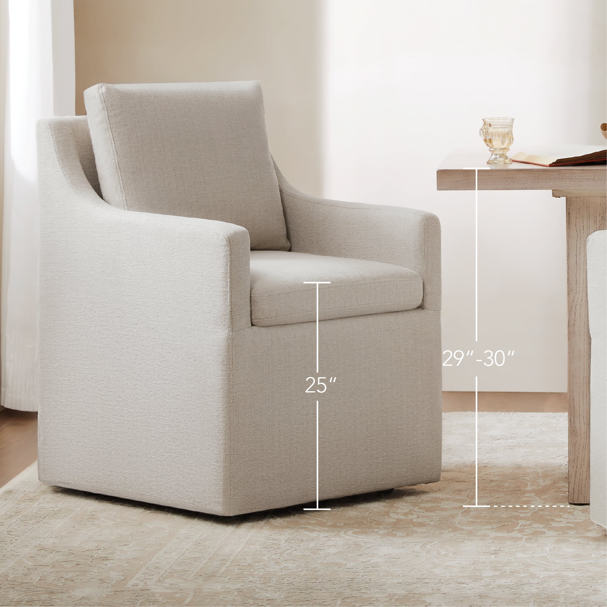 Spruce & Spring Anywhere Multipurpose Armchair with Storage & Hidden Casters, Slipcovered Cotton-Blend Dining Chair, Beige