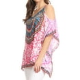 thumbnail image 3 of Sakkas Saanvi Printed Draped Short Sleeve Strap Cutout Shoulder V-Neck Kaftan Top - MM114-Multi - 1X/2X, 3 of 5