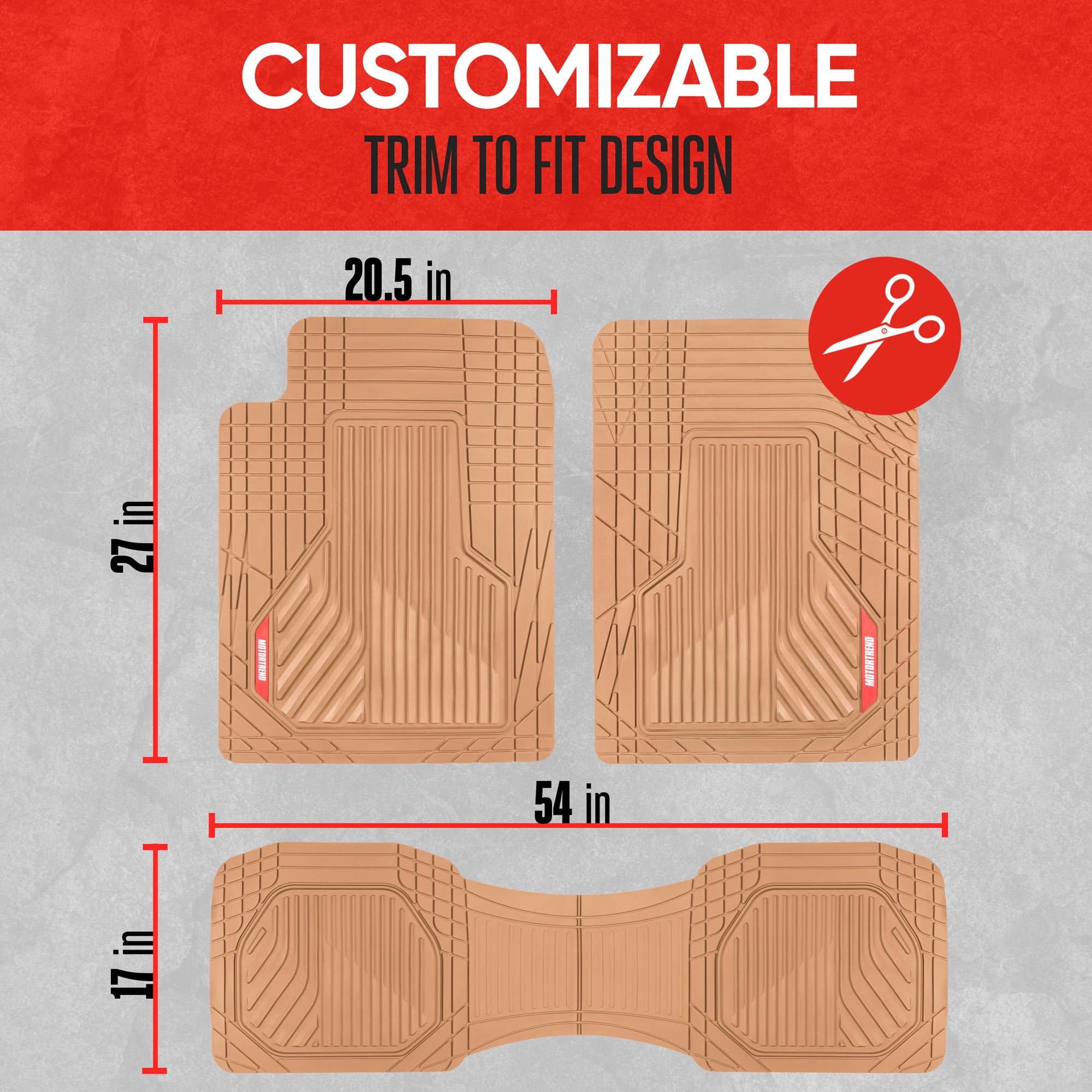 Motor Trend Floor Mats for Car, Truck, SUV - Raised Ridge Heavy Duty All Weather Car Floor Mats for Auto, Total Protection, Beige Tan
