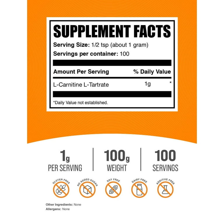 BulkSupplements.com L-Carnitine Powder - Energy Boost, Fat Burn, Recovery  (100g - 3.5 oz)
