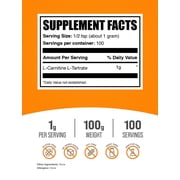 BulkSupplements L-Carnitine L-Tartrate Powder, 1g Per Serving - 100 Grams (3.5 oz) - 100 Servings