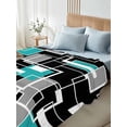 thumbnail image 5 of Full Flat Sheet 81"x96", Teal Blue Black Geometric Soft Lightweight Bedding Flat Sheets Only, Modern Abstract Art Block Brushed Microfiber Top Bed Sheet, Breathable StainResistant Bedsheets, 5 of 9