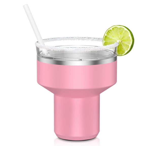 16oz Margarita Tumbler, Insulated Cocktail Cup with Lid & Straws, 304 Stainless Steel Cocktail Cup, Travel Cup for Frozen Margaritas, Cocktails, Iced Coffee, Cocktail Tumbler with Lid, Pink