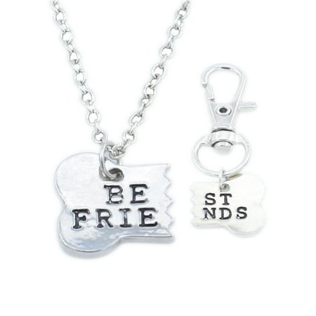 2 pcs Best Friends Matching Necklace & Dog Tag Clip Bone Key Chain (Best Friend Tag Feet)