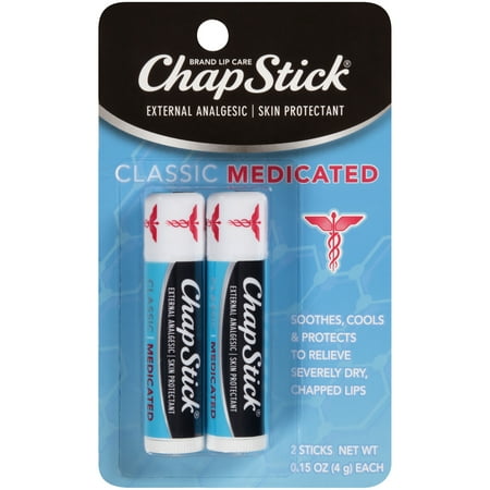ChapStick Classic Medicated Lip Balm and Skin Protectant Tube, Relieves Chapped Lips, 0.15 Ounce Each (1 Blister Pack of 2