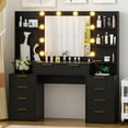thumbnail image 2 of Ktaxon Large Makeup Vanity with 9 Drawers, Flutted Vanity Table Set with Lighted Mirror, Get Ready with Me, Black, 2 of 8
