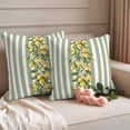 thumbnail image 2 of Sage Green Stripes Outdoor Waterproof Pillow Covers, Summer Spring Botanical Lemon Leaves Decorative Square Throw Pillowcase Sofa Cushion Sham for Patio/Couch/Chair, 16"x16" 2 Pack, 2 of 8