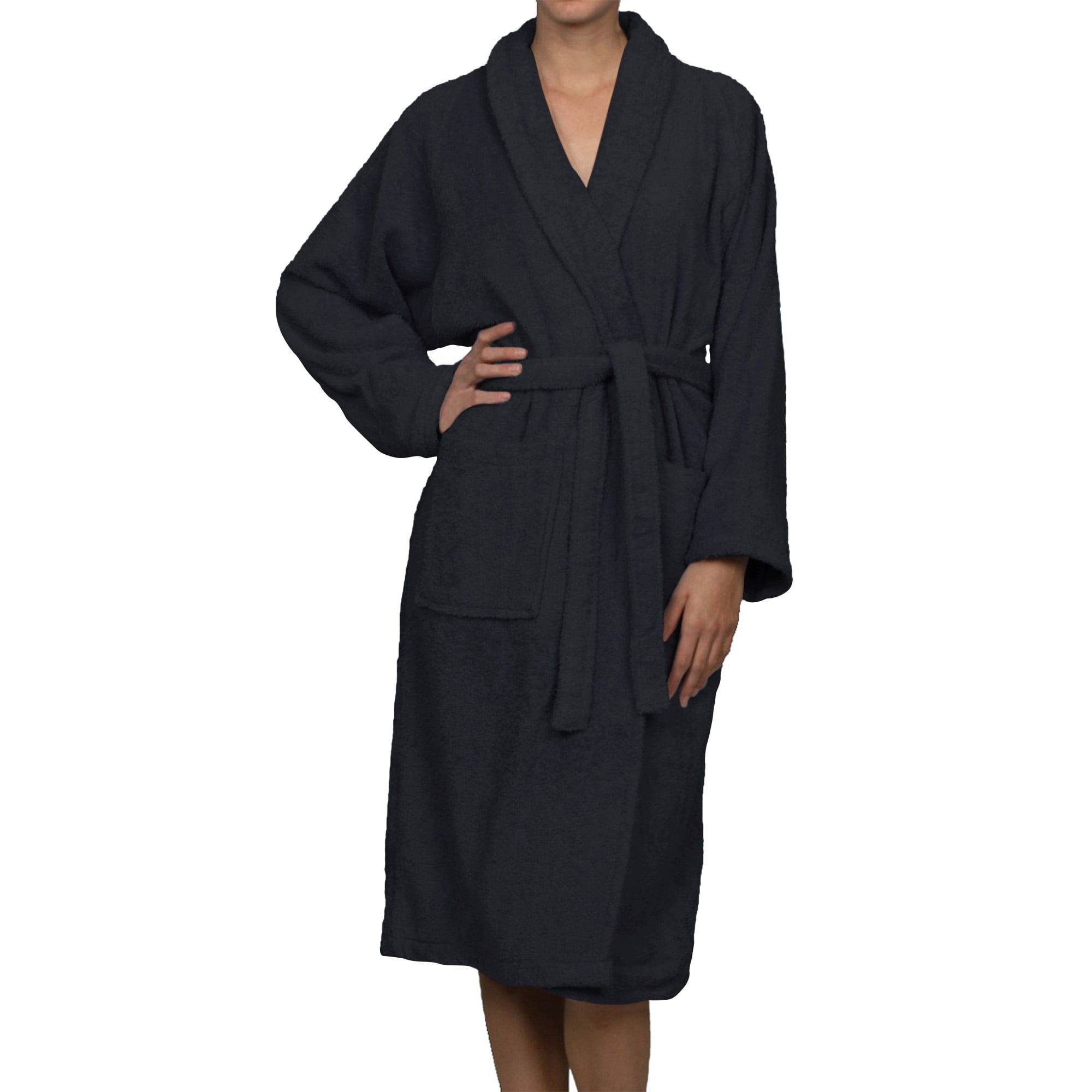 Superior Terry Cotton Adult Unisex Soft Lightweight Bathrobe, Extra Large, Black