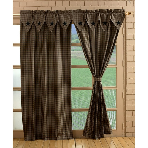 Vintage Star Black And Tan Panel Window Curtains Pair 72x84 Total 2 Inch Rod Pocket Walmart Com