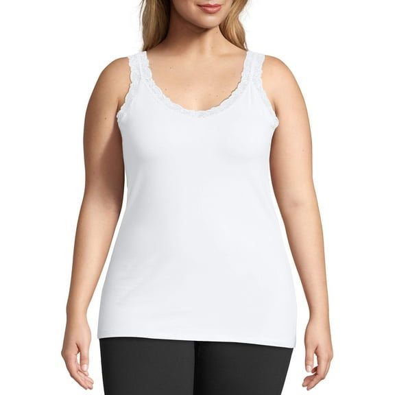 Just My Size Women's Plus Size Stretch Jersey Lace Trim Camisole