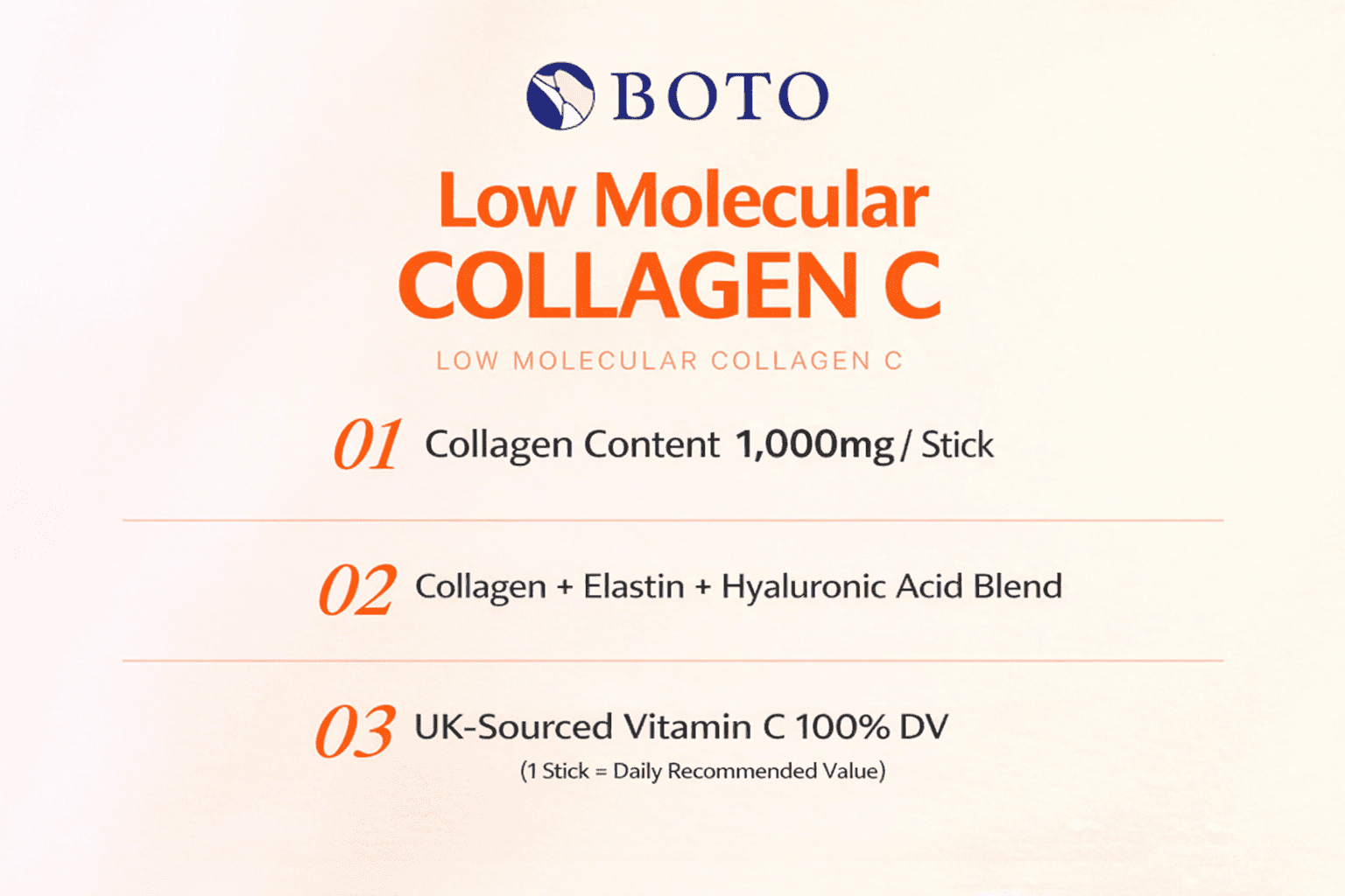 BOTO Low Collagen C - Korean Beauty Collagen Peptides Powder Supplement with Hyaluronic Acid and Vitamin for Skin Hair Nail Joint, Lemon Flavored - for 3 Month - 90 of Packs