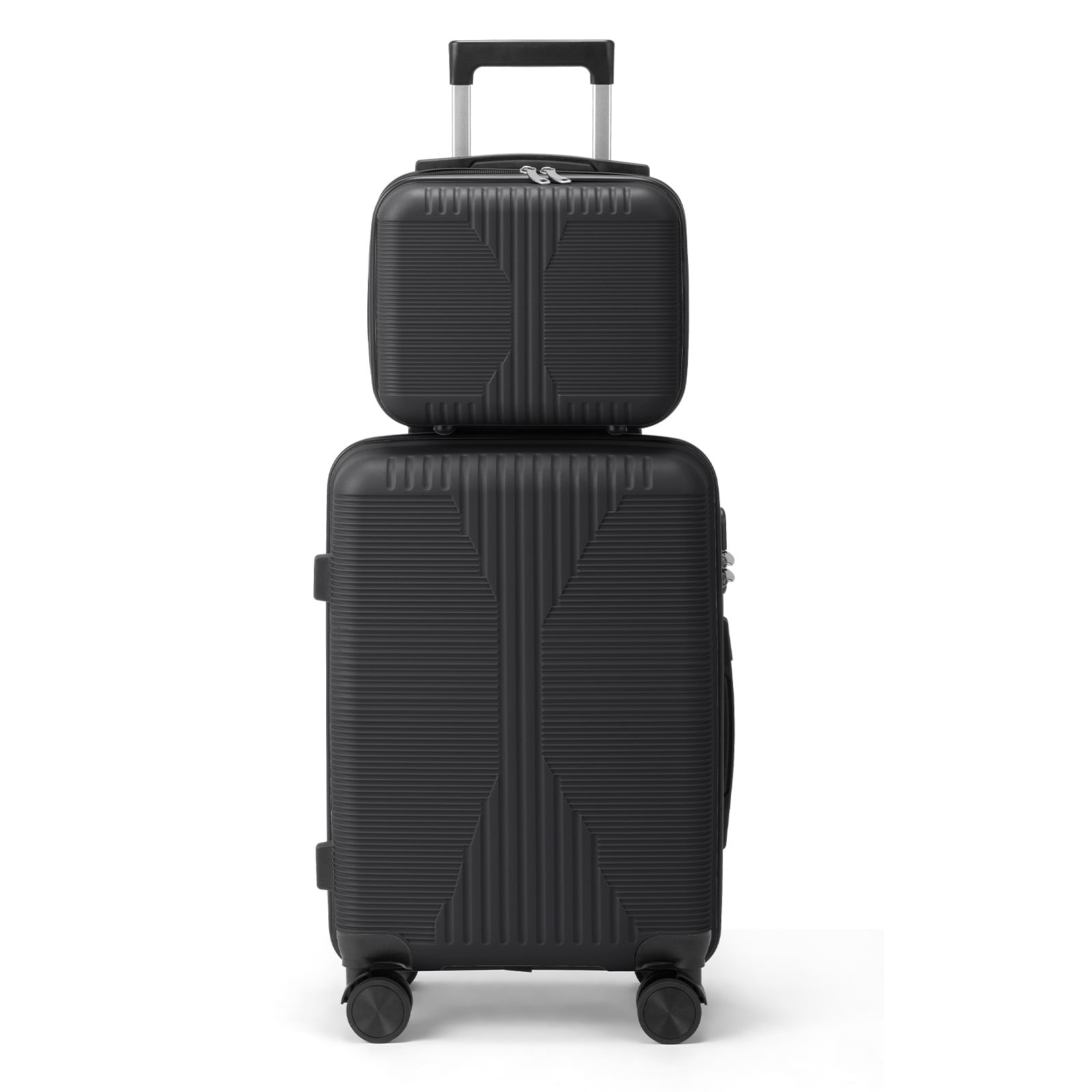 IVV 2-Piece Carry-On Luggage Set, Airline Approved Lightweight PP Suitcase with Spinner Wheels and Telescopic Handle, Hardside Trolley Case, Black (12"/20")