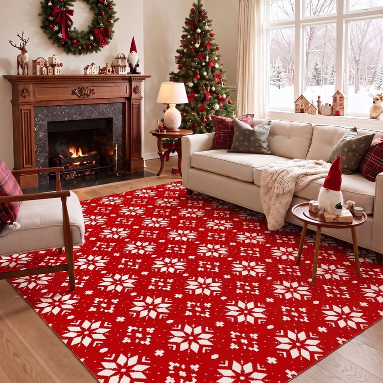 KUETH 4'x6' Christmas Machine Washable Area Rug, Non-Slip Rugs for ...